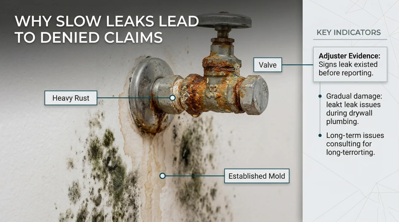 Why Slow Water Leaks Get Denied Insurance Coverage
