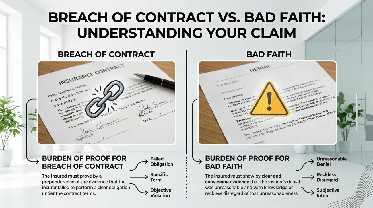 Breach Of Contract Vs Bad Faith Insurance Lawsuit Comparison