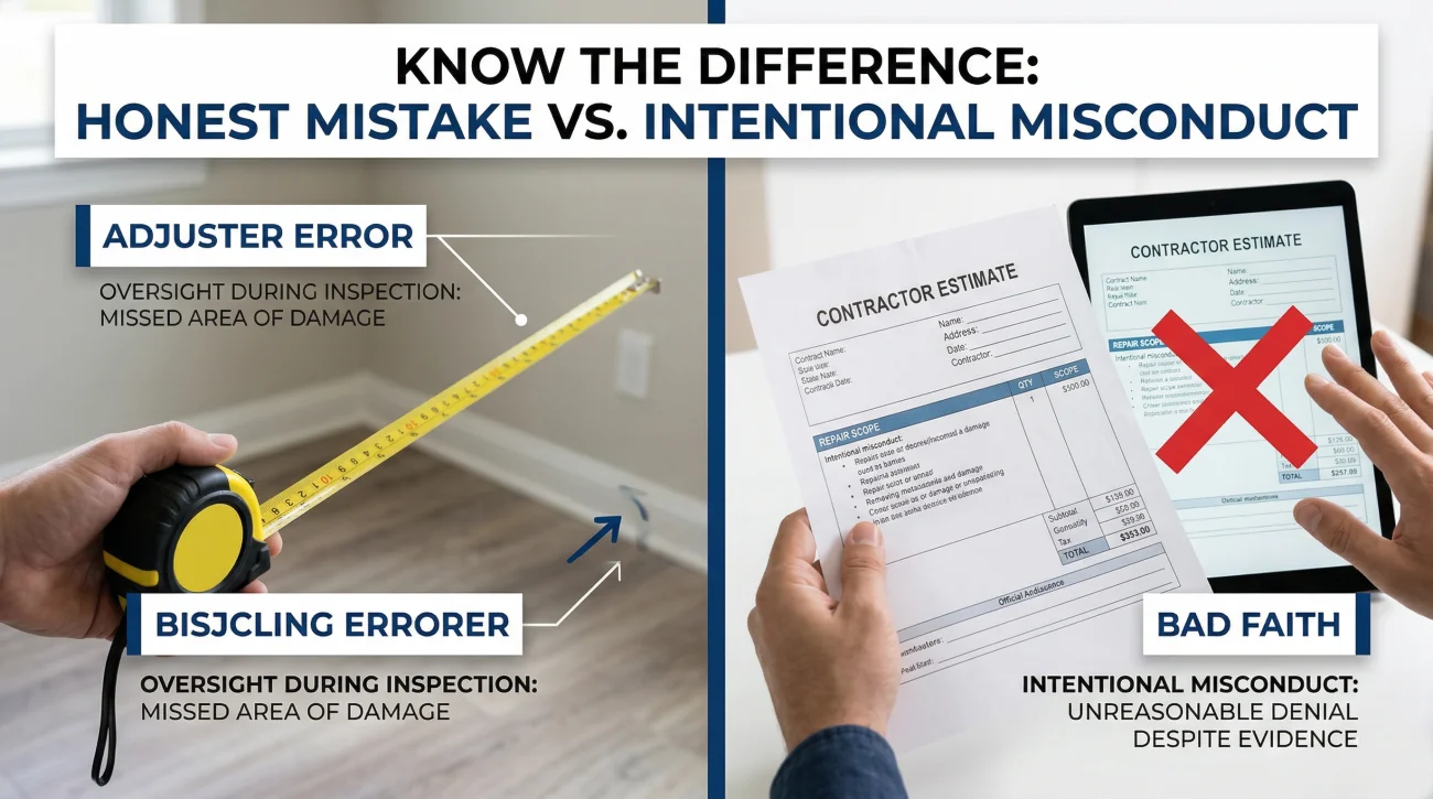 Insurance Adjuster Error Vs Bad Faith Comparison