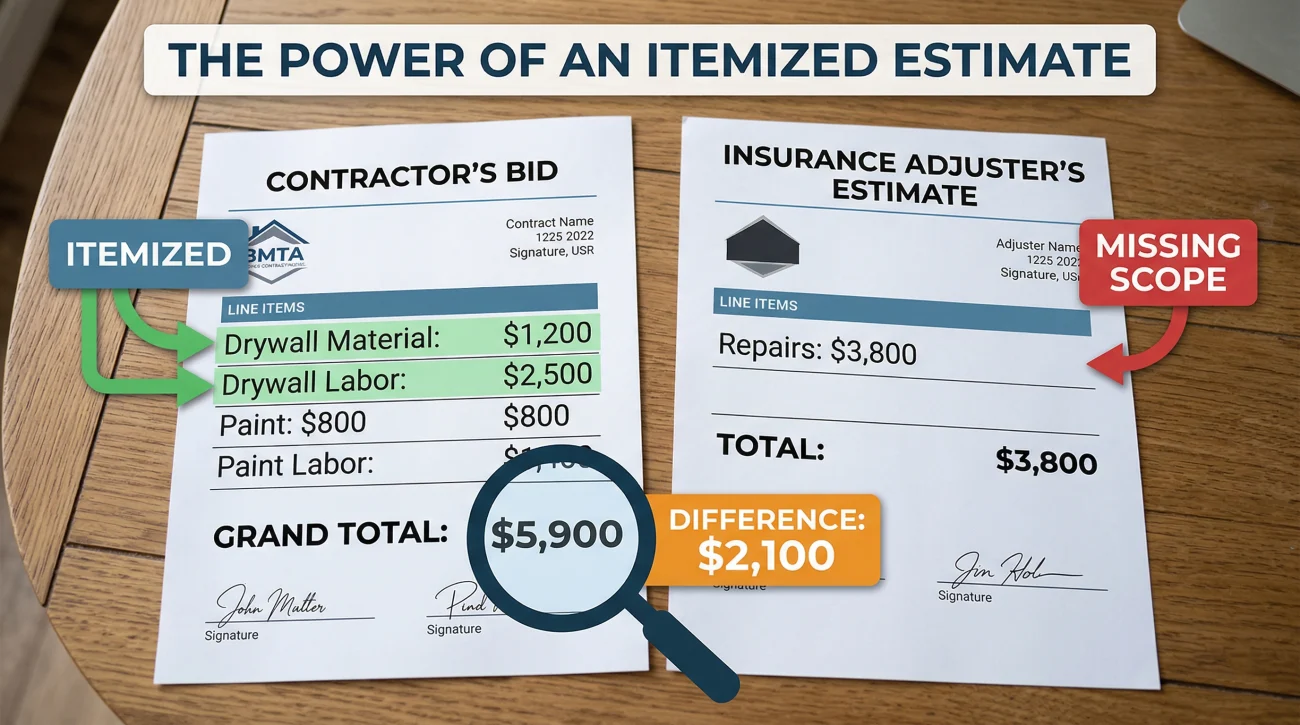 Itemized Contractor Estimate Vs Insurance Adjuster Scope