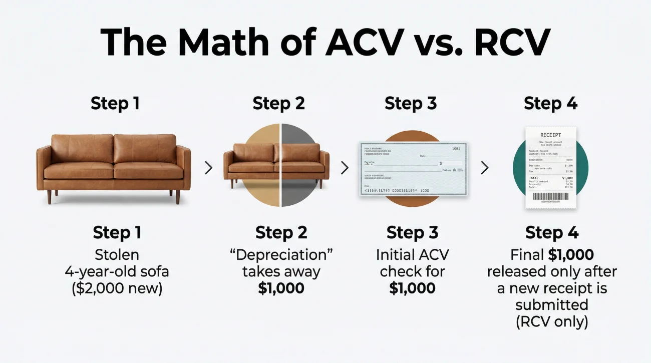 Actual Cash Value Vs Replacement Cost Value Calculation For Stolen Items